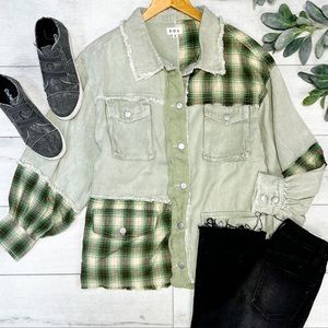 POL Mix Print Sage shacket